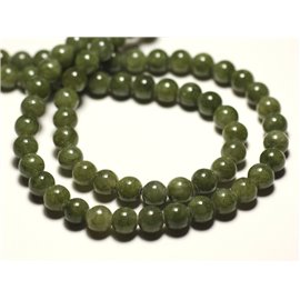 Thread 39cm approx 66pc - Stone Beads - Jade Balls 6mm Light Khaki Green 