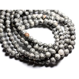 Filo 39 cm 46 pz circa - Perline di pietra - Sfere di diaspro paesaggio grigio e nero 8 mm