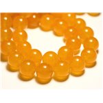 Fil 39cm 27pc env - Perles de Pierre - Jade Boules 14mm Jaune Moutarde Safran 