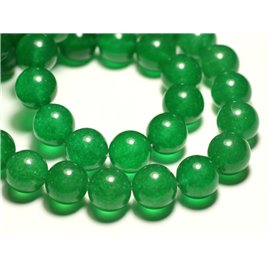 Thread 39cm 27pc approx - Stone Beads - Jade Balls 14mm Green Imperial Emerald 