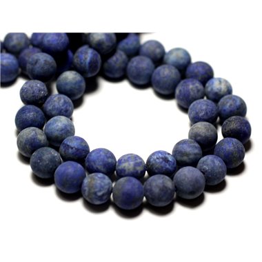Fil 39cm 90pc env - Perles de Pierre - Lapis Lazuli Mat Sablé Givré Boules 4mm 