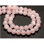 Fil 39cm 60pc env - Perles de Pierre - Quartz Rose Mat Sablé Givré Boules 6mm 