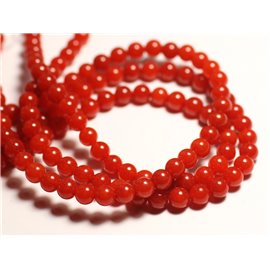 Thread 39cm approx 60pc - Stone Beads - Jade Balls 6mm red orange nasturtium 
