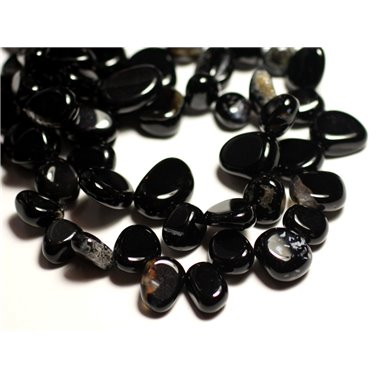 Fil 39cm 42pc env - Perles de Pierre - Onyx noir Chips 8-16mm 