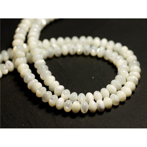 Fil 39cm 100pc env - Perles Nacre naturelle Rondelles 6x4mm Blanc irisé