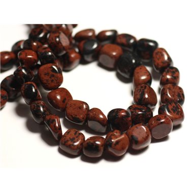 Fil 39cm 48pc env - Perles de Pierre - Obsidienne Marron Acajou Mahogany 6-10mm 