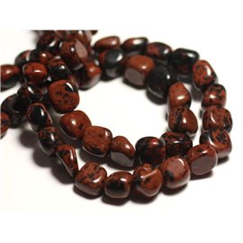 Fil 39cm 48pc env - Perles Pierre - Obsidienne Marron noir Acajou Mahogany Nuggets 6-10mm