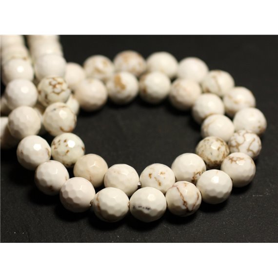 Fil 39cm 46pc env - Perles Pierre - Magnesite Boules Facettées 8mm Blanc Crème Beige