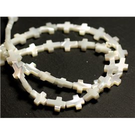Thread 39cm 42pc approx - Pearls Natural white mother-of-pearl iridescent Cross 9x7mm 