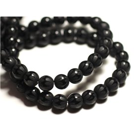 Thread 39cm approx 47pc - Stone Beads - Matte black onyx frosted sanded zig zag 8mm balls 