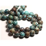 Fil 39cm 62pc env - Perles de Pierre - Jaspe Paysage Automne Bleu Turquoise Marron Boules 6mm 