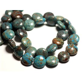 Thread 39cm 32pc approx - Stone Beads - Jasper Autumn Landscape Blue Turquoise Palets 12mm 