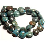 Fil 39cm 32pc env - Perles de Pierre - Jaspe Paysage Automne Bleu Turquoise Palets 12mm 