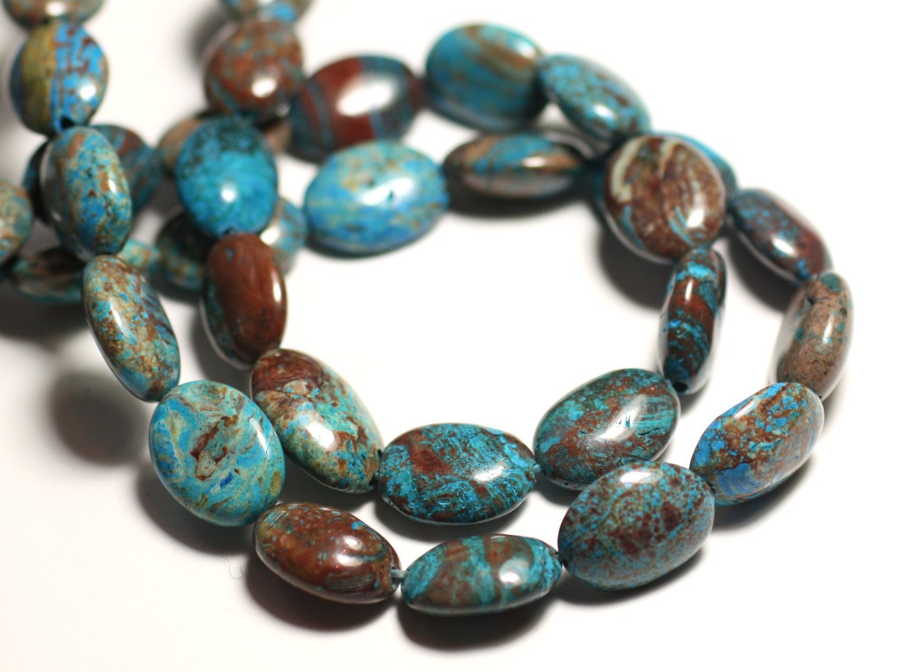 Fil 39cm 25pc env - Perles de Pierre - Jaspe Paysage Automne Bleu Turquoise Ovales 16x12mm 