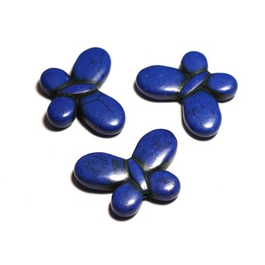 Fil 39cm 21pc env - Perles Pierre Turquoise Synthèse Papillons 35mm Bleu Roi Nuit 