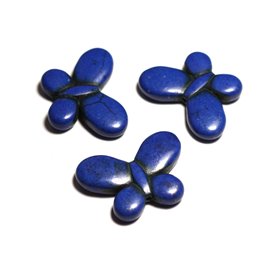Thread 39cm 21pc approx - Synthetic Turquoise Stone Beads Butterflies 35mm Royal Blue Night 