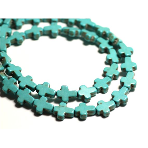 Fil 39cm 35pc env - Perles Pierre Turquoise Synthèse Reconstituée Croix 10x8mm Bleu Turquoise 