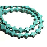 Fil 39cm 35pc env - Perles Pierre Turquoise Synthèse Reconstituée Croix 10x8mm Bleu Turquoise 