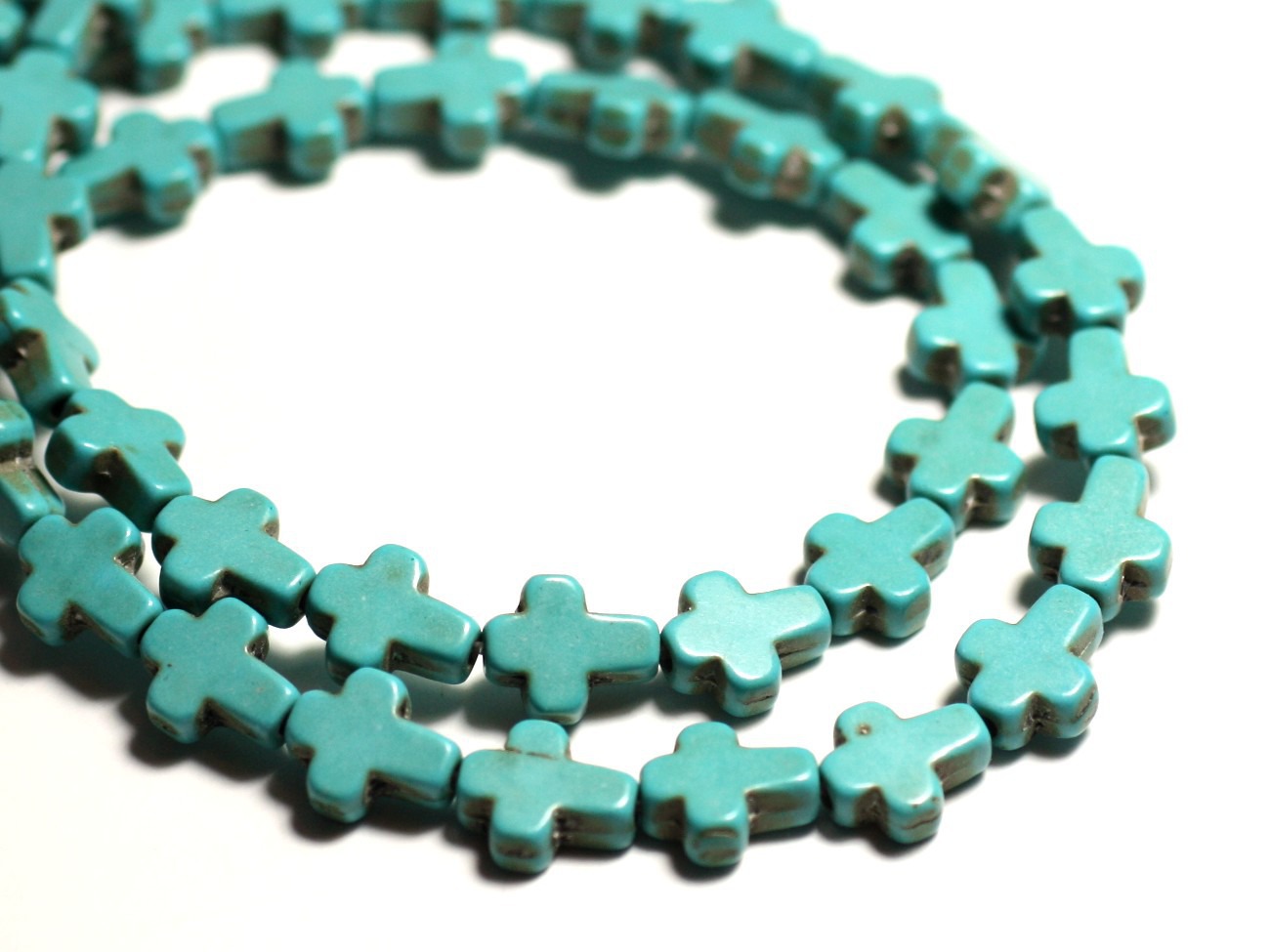 Fil 39cm 35pc env - Perles Pierre Turquoise Synthèse Reconstituée Croix 10x8mm Bleu Turquoise 