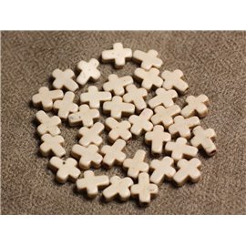 Hilo 39cm 35pc aprox - Cuentas de Piedra Turquesa Cruz de Síntesis Reconstituida 10x8mm Blanco 