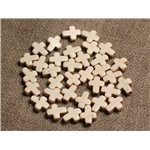 Fil 39cm 35pc env - Perles Pierre Turquoise Synthèse Reconstituée Croix 10x8mm Blanc 