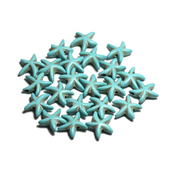 Fil 36cm 35pc env - Perles de Pierre Turquoise Synthèse Reconstituée Étoiles de mer 14mm Bleu Turquoise