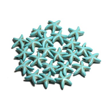 Fil 36cm 35pc env - Perles de Pierre Turquoise Synthèse Reconstituée Étoiles de mer 14mm Bleu Turquoise