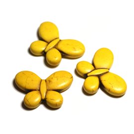 Gewinde ca. 39 cm 13 Stück - Synthetische türkisfarbene Steinperlen Schmetterlinge 35 mm gelb 