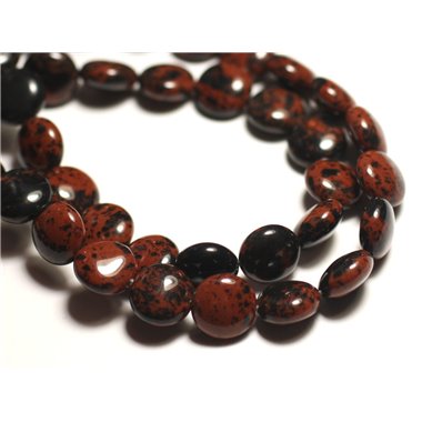 Fil 39cm 39pc env - Perles de Pierre - Obsidienne Marron Acajou Mahogany Palets 10mm 