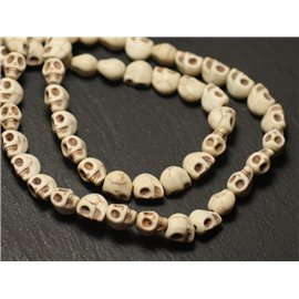 Thread 39cm 50pc approx - Turquoise Stone Beads Reconstituted Synthesis Skulls 8mm White 