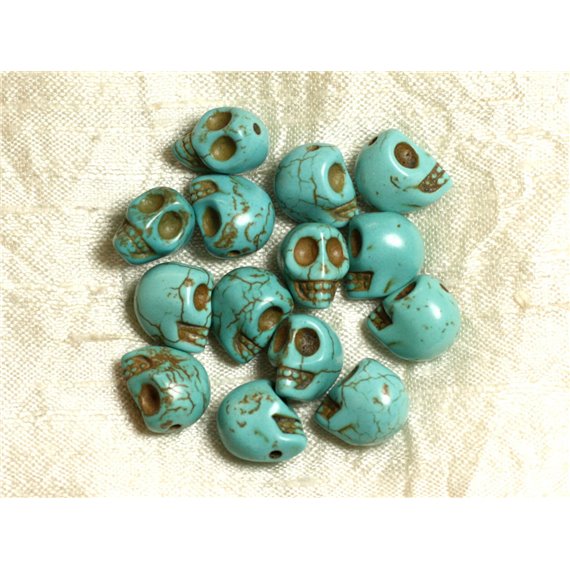 Fil 35cm 44pc env - Perles Pierre Turquoise Synthèse Reconstituée Cranes Tête de mort 8mm Bleu Turquoise 