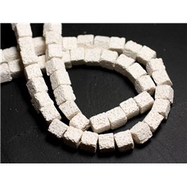 Thread 39cm approx 40pc - Stone Beads - Lava Cubes 8-9mm White 