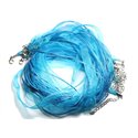 100pc - Colliers Tours de Cou 47cm Coton et Tissu Organza 10mm Bleu Turquoise Paon 