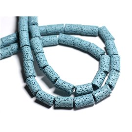 Rijg 39cm ca 28st - Stenen kralen - Lava Tubes 13x8mm Turquoise Blauw 