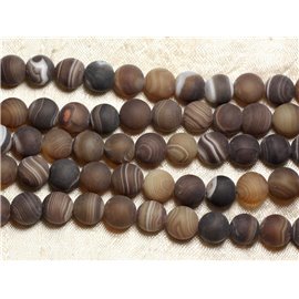 Fil 39cm 36pc environ - Perles Pierre Agate Boules 10mm Marron blanc beige Mat sablé givré