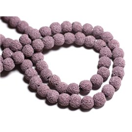 Filo 39 cm circa 40 pezzi - Perline di pietra - Palline di lava 10 mm Viola malva 