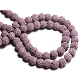 Hilo 39cm 40pc aprox - Cuentas de Piedra - Bolas de Lava 10mm Morado Malva 