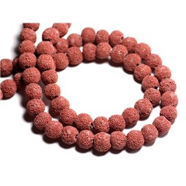 Thread 39cm approx 40pc - Stone Beads - Ball Lava 10mm Red Pink Terracotta 
