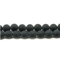 Fil 39cm 63pc env - Perles de Pierre - Onyx noir Mat sablé givré Boules 6mm 