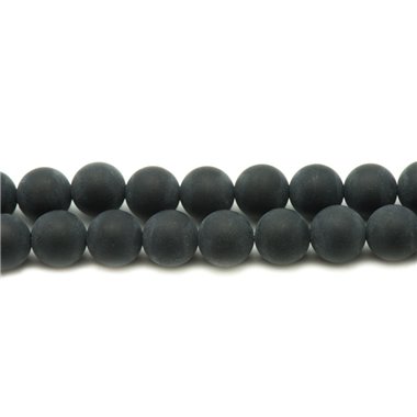 Fil 39cm 63pc env - Perles de Pierre - Onyx noir Mat sablé givré Boules 6mm 