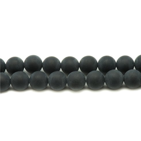 Fil 39cm 63pc env - Perles de Pierre - Onyx noir Mat sablé givré Boules 6mm 