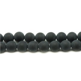 Fil 39cm 63pc env - Perles de Pierre - Onyx noir Mat sablé givré Boules 6mm 