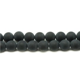 Filo 39 cm circa 63 pz - Perline di pietra - Sfere sabbiate in onice nero opaco 6 mm 
