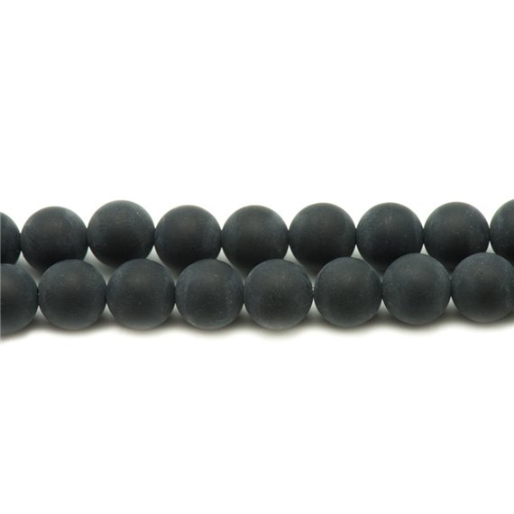 Fil 39cm 46pc env - Perles de Pierre - Onyx noir Mat sablé givré Boules 8mm 