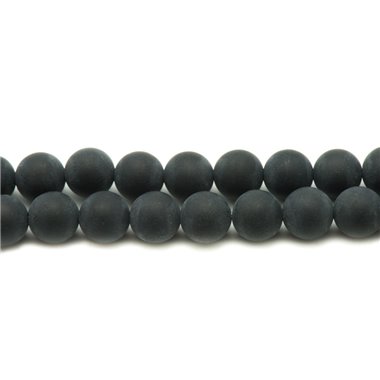 Fil 39cm 46pc env - Perles de Pierre - Onyx noir Mat sablé givré Boules 8mm 