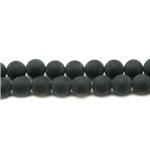 Fil 39cm 46pc env - Perles de Pierre - Onyx noir Mat sablé givré Boules 8mm 