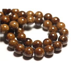Thread 39cm 32pc approx - Stone Beads - Jade Balls 12mm Brown Yellow Ocher 