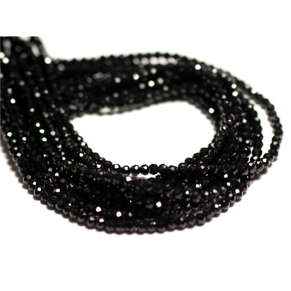 Fil 34cm 195pc env - Perles de Pierre - Spinelle Noir Boules Facettées 1.5-2mm
