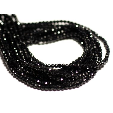 Fil 34cm 195pc env - Perles de Pierre - Spinelle Noir Boules Facettées 2mm 
