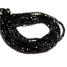 Fil 34cm 195pc env - Perles de Pierre - Spinelle Noir Boules Facettées 2mm 